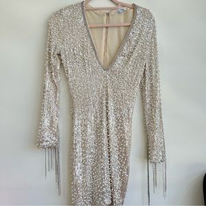 Pearl/Rhinestone Long Sleeve Mini Dress